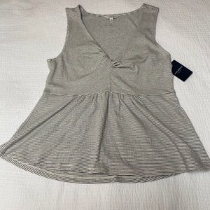 Lucky Brand Twist Knot Peplum Gray Striped Tank Medium